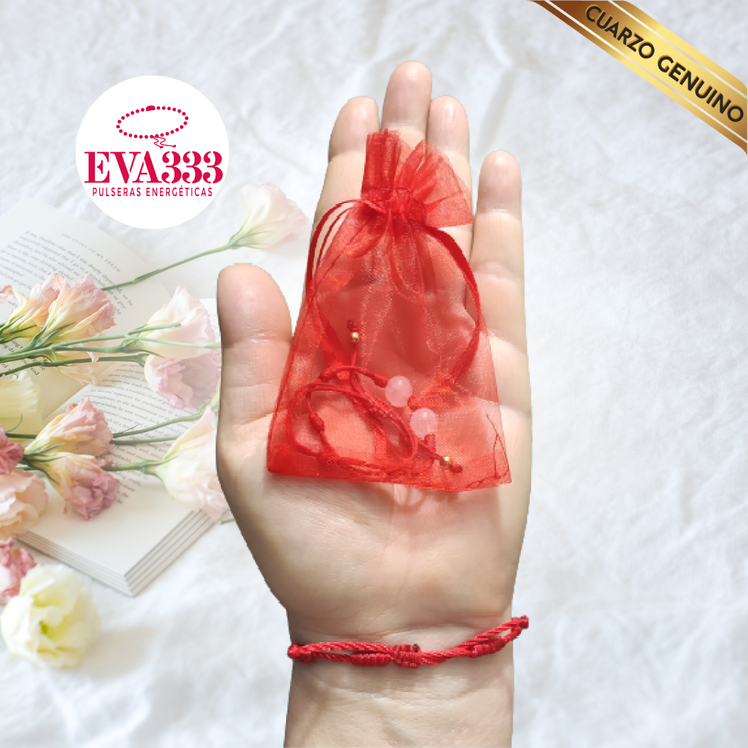 Pulsera Hilo Rojo 7 Nudos Sencillo 2 Cuarzo Rosa