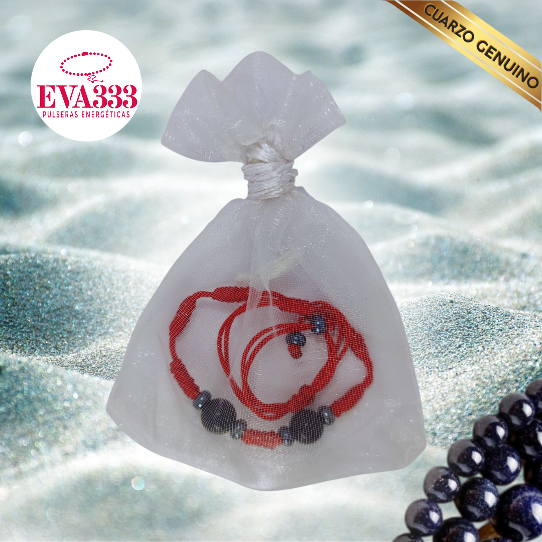Pulsera Hilo Rojo 7 Nudos 2 Cuarzo Aventurina Azul (6 Chaquira Plomo)