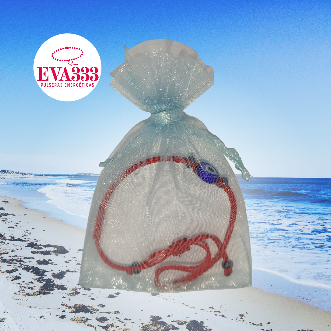 Pulsera Ojo Turco Azul con Hilo Rojo Tejido