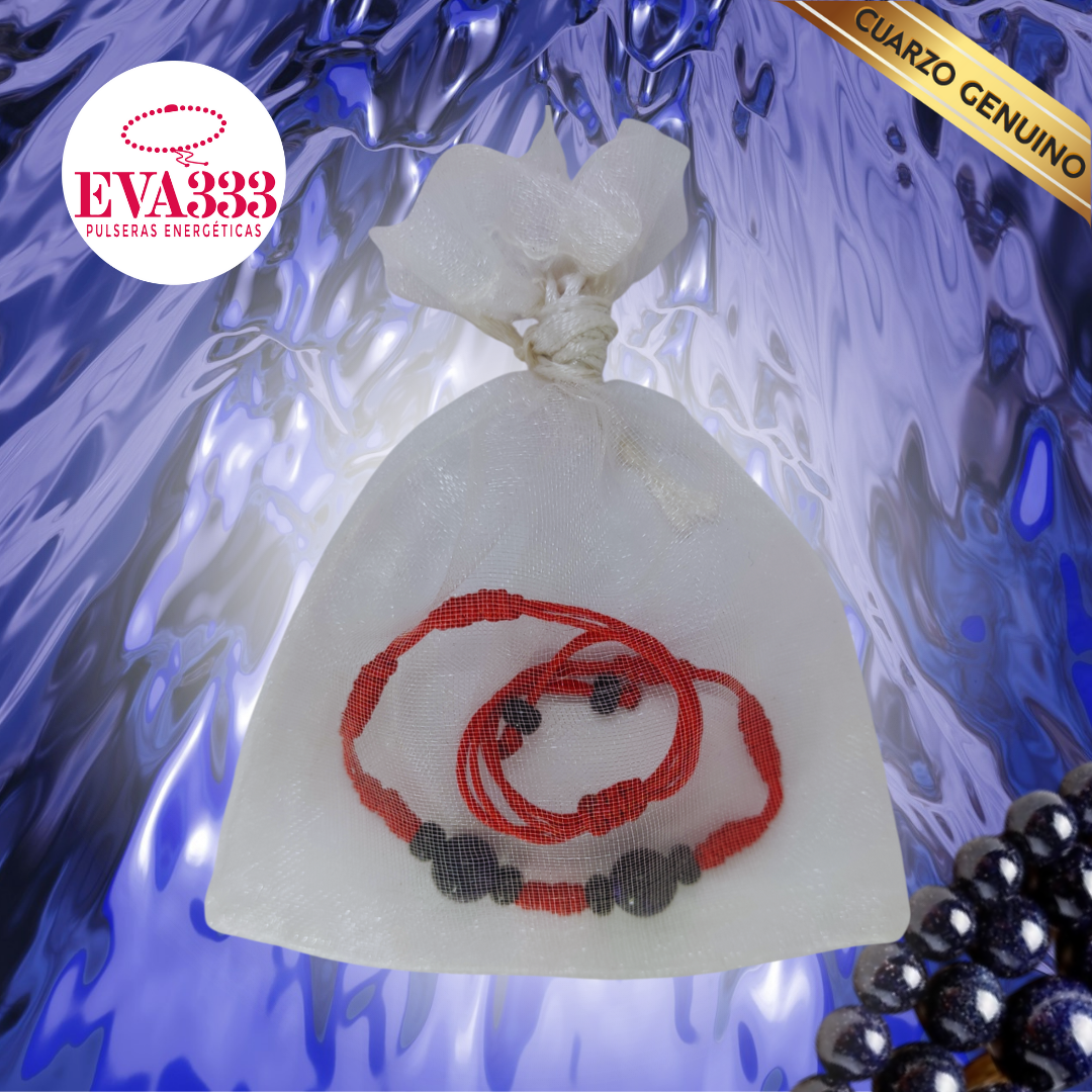 Pulsera Hilo Rojo 7 Nudos 2 Cuarzo Aventurina Azul (6 Chaquira Negra)