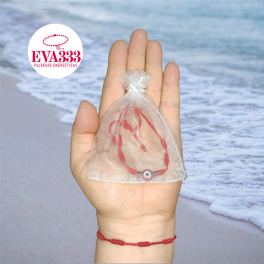 Pulsera Ojo Turco Rojo con Hilo Rojo 7 Nudos