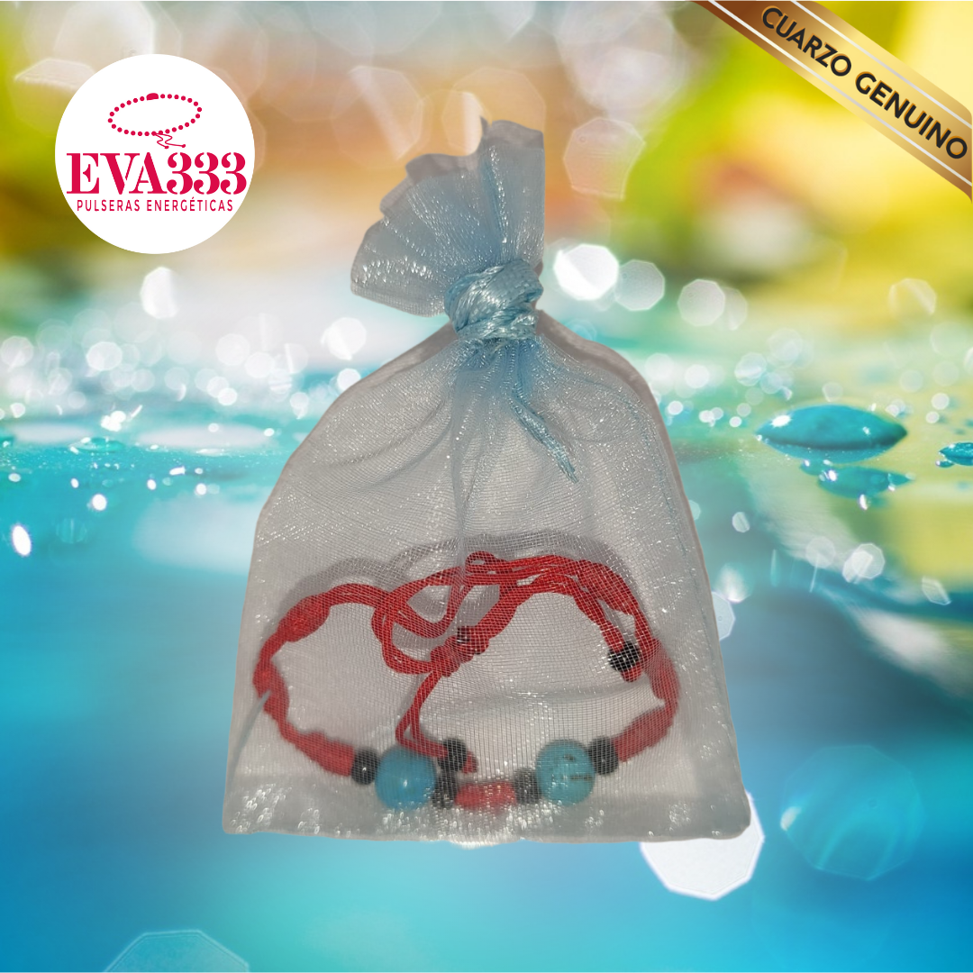 Pulsera Hilo Rojo 7 Nudos 2 Cuarzo Turquesa (6 Chaquira Negra)