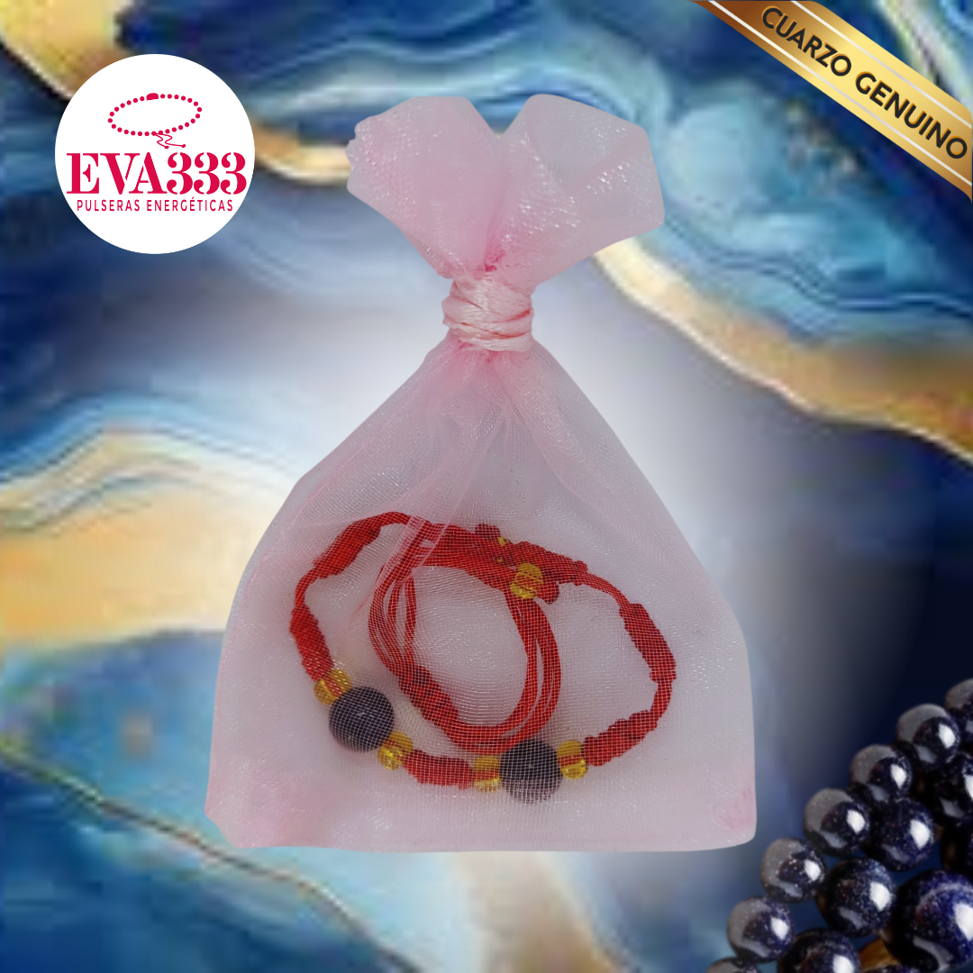 Pulsera Hilo Rojo 7 Nudos 2 Cuarzo Aventurina Azul (6 Chaquira Dorada)