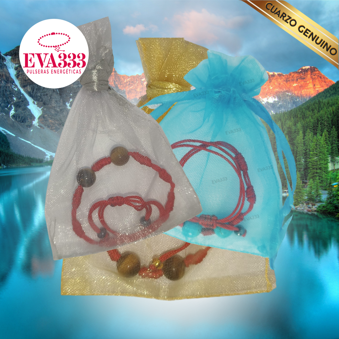 Pulsera Hilo Rojo 7 Nudos 2 Cuarzo Ojo de Tigre (2 Chaquira Negra)
