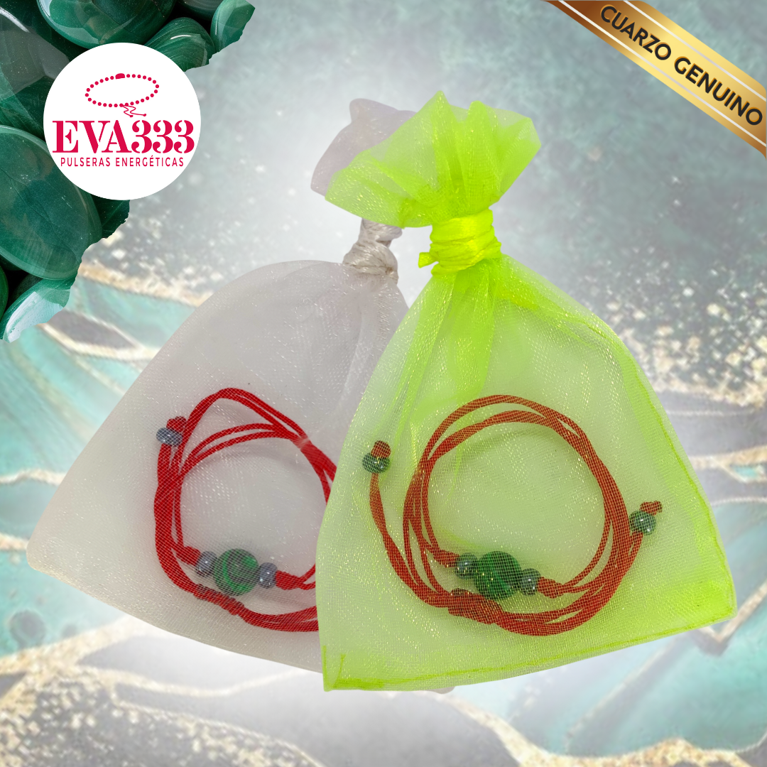 Pulsera Hilo Rojo Liso 1 Cuarzo Malaquita Verde