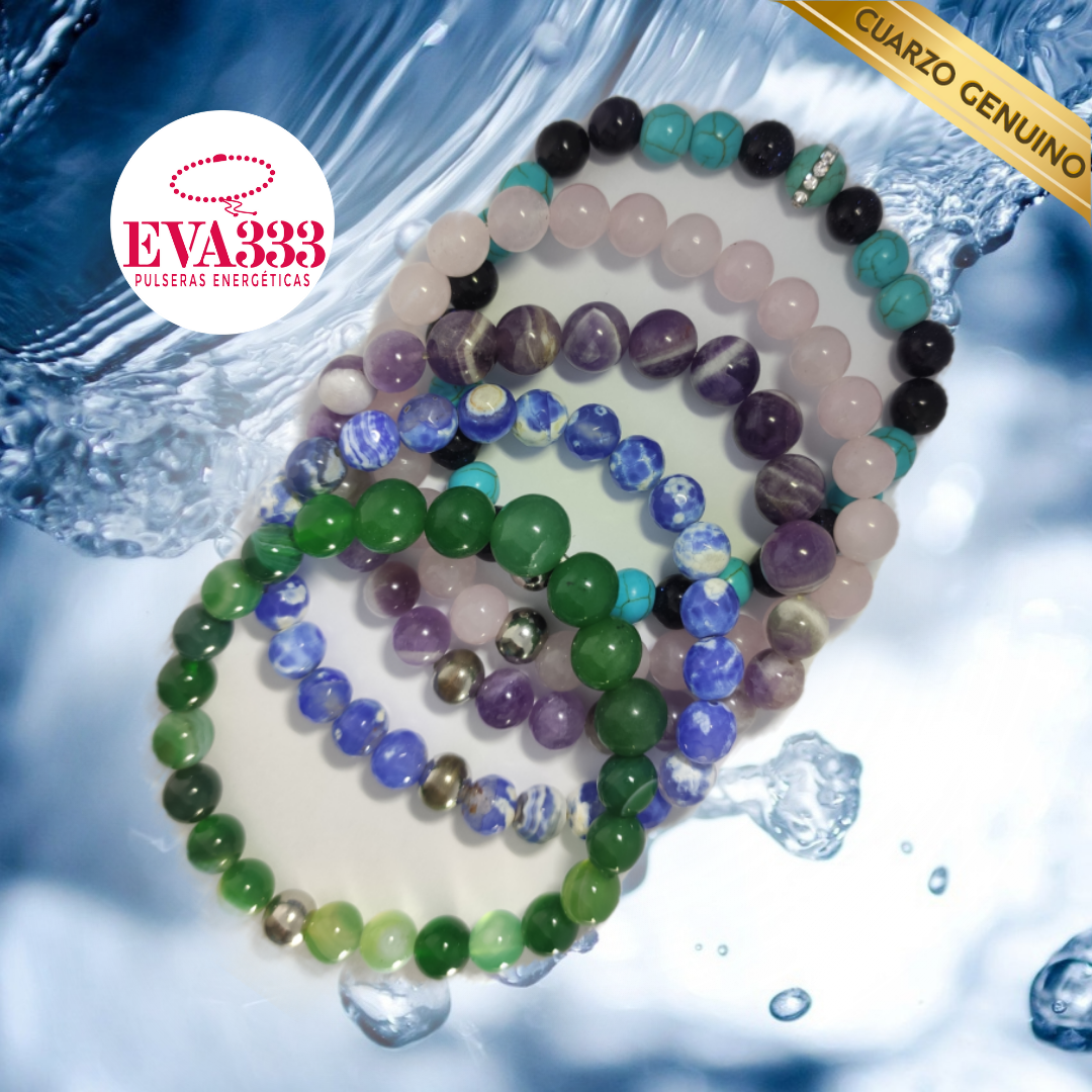 Pulsera Cuarzo Piedra Luna (Tallado en Cubo) y Cuarzo Cristal (Redondo) N° 10