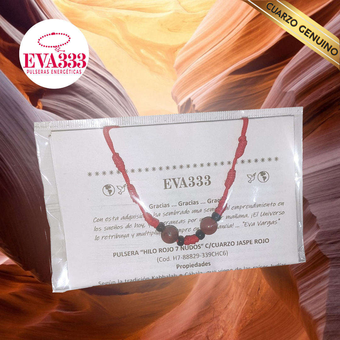 Pulsera Hilo Rojo 7 Nudos 2 Cuarzo Jaspe Rojo (6 Chaquira Negra)