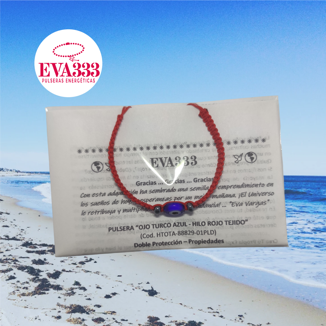 Pulsera Ojo Turco Azul con Hilo Rojo Tejido