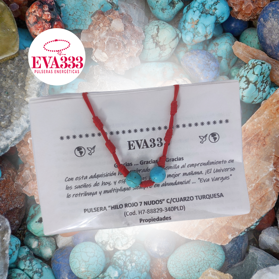 Pulsera Hilo Rojo 7 Nudos Sencillo 2 Cuarzo Turquesa