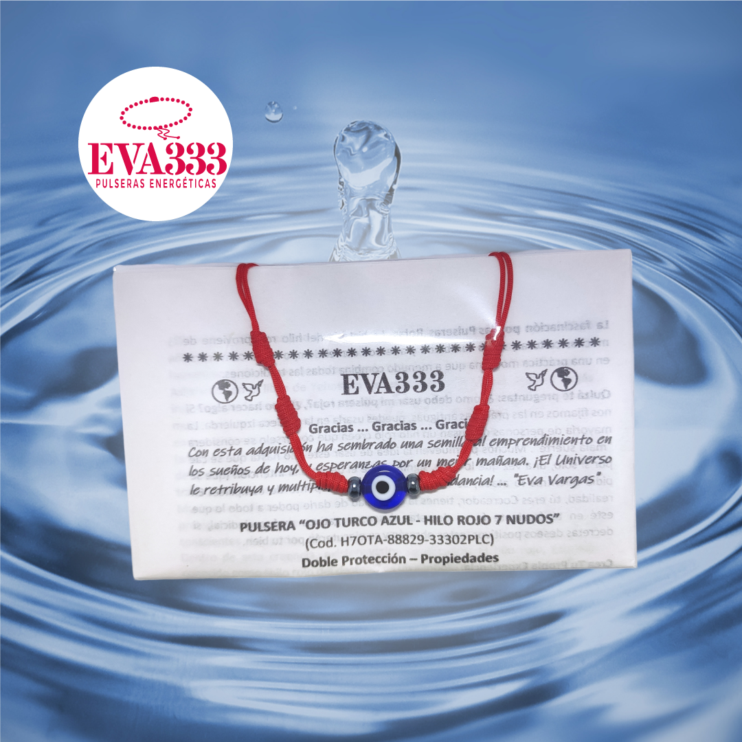 Pulsera Ojo Turco Azul con Hilo Rojo 7 Nudos