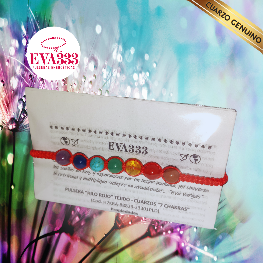 Pulsera Cuarzos 7 Chakras con Hilo Rojo Tejido | N° 8 Dama