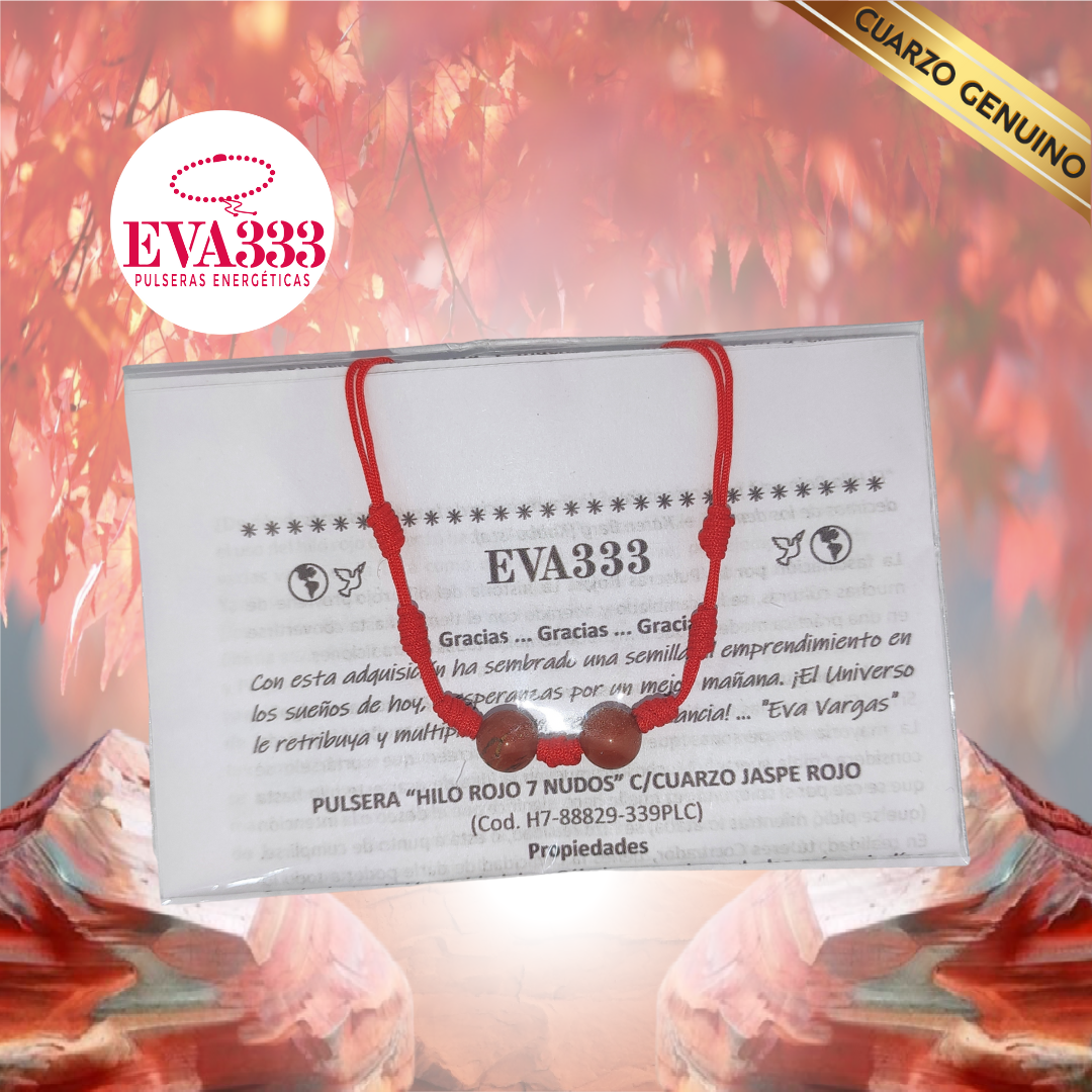 Pulsera Hilo Rojo 7 Nudos Sencillo 2 Cuarzo Jaspe Rojo