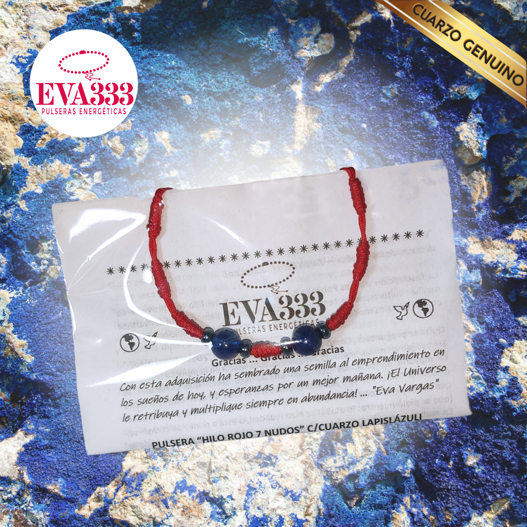 Pulsera Hilo Rojo 7 Nudos 2 Cuarzo Lapislázuli (6 Chaquira Plomo)