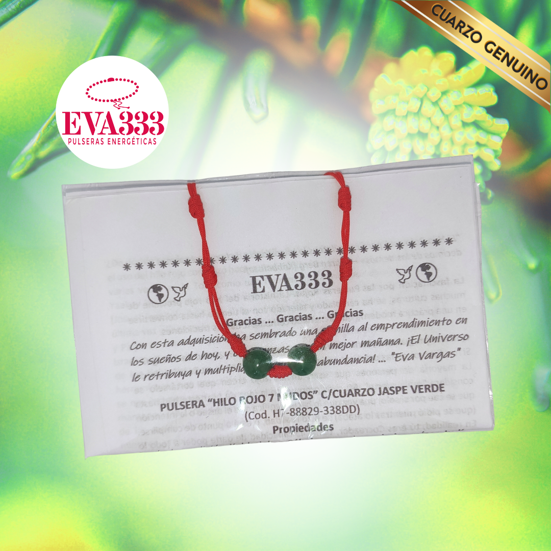 Pulsera Hilo Rojo 7 Nudos Sencillo 2 Cuarzo Jaspe Verde