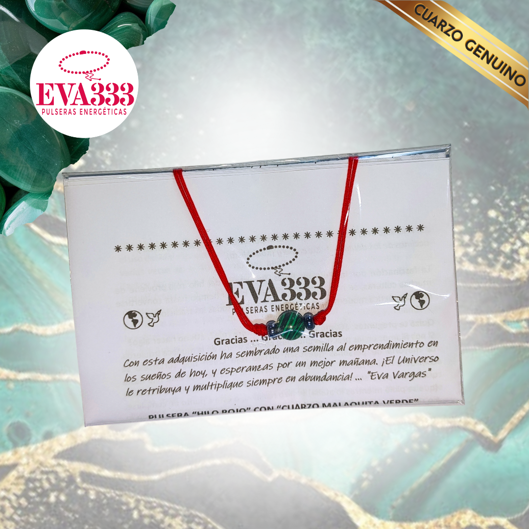 Pulsera Hilo Rojo Liso 1 Cuarzo Malaquita Verde
