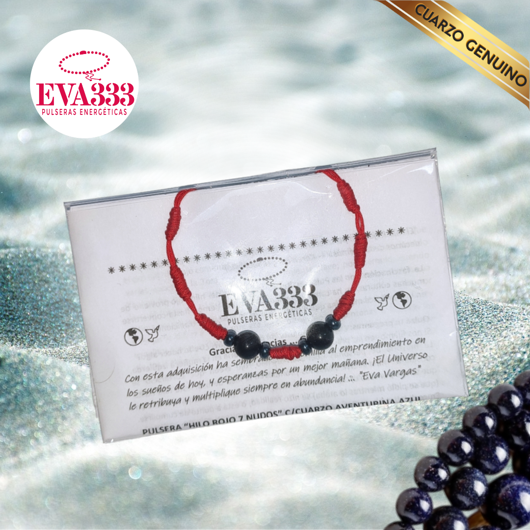 Pulsera Hilo Rojo 7 Nudos 2 Cuarzo Aventurina Azul (6 Chaquira Plomo)