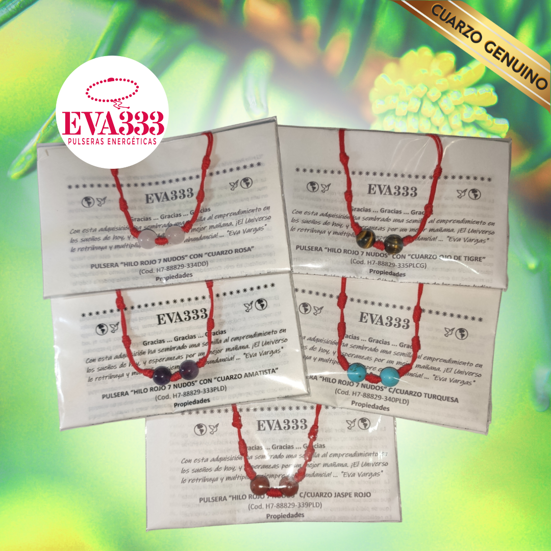 Pulsera Hilo Rojo 7 Nudos Sencillo 2 Cuarzo Jaspe Verde