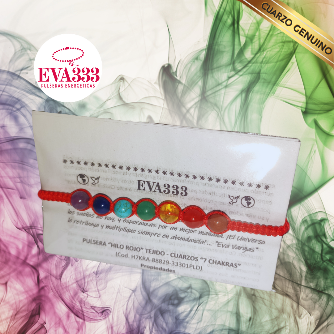 Pulsera Cuarzos 7 Chakras con Hilo Rojo Tejido | N° 8 Caballero