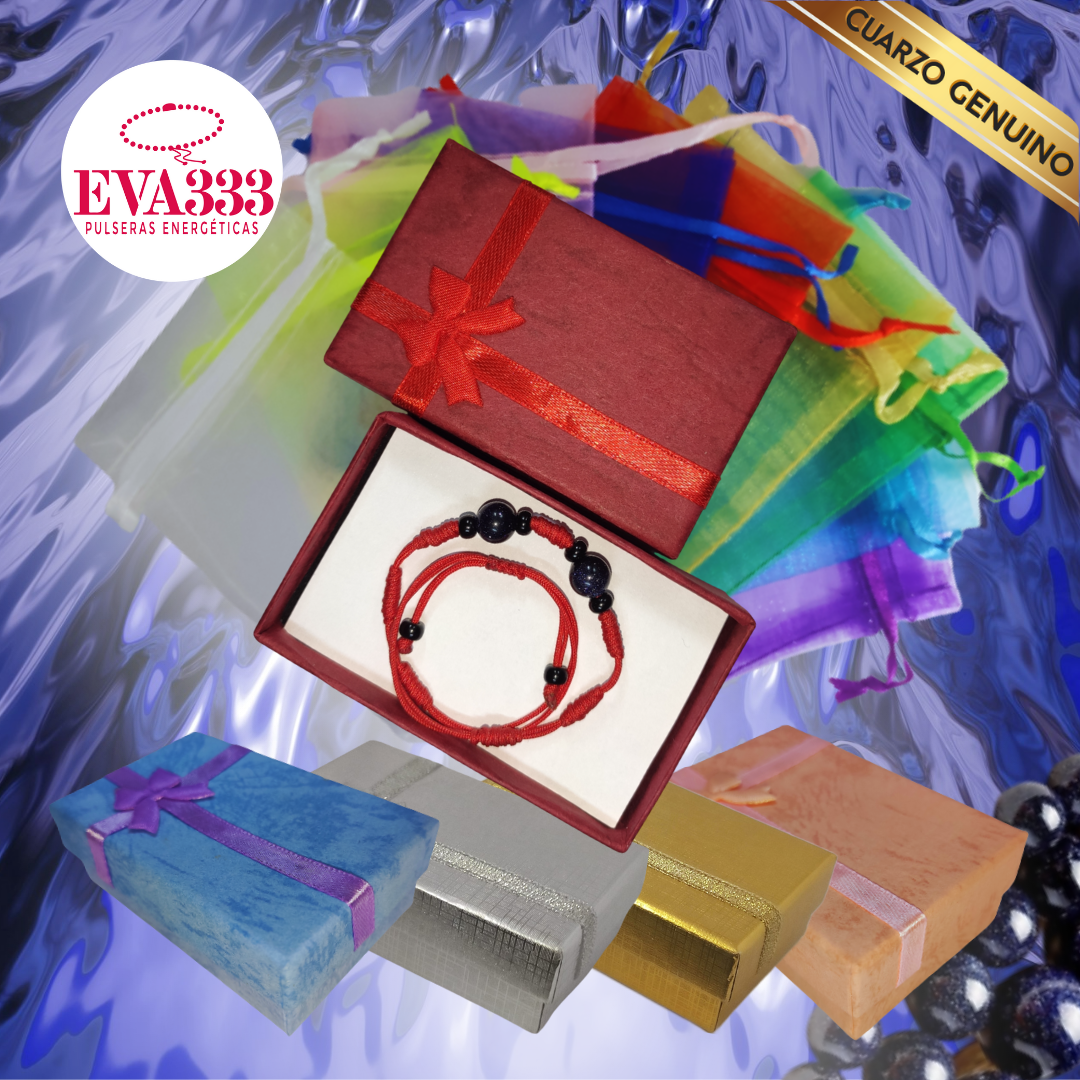 Pulsera Hilo Rojo 7 Nudos 2 Cuarzo Aventurina Azul (6 Chaquira Negra)