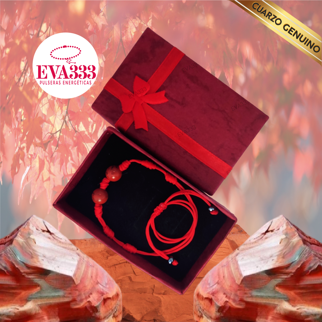 Pulsera Hilo Rojo 7 Nudos Sencillo 2 Cuarzo Jaspe Rojo