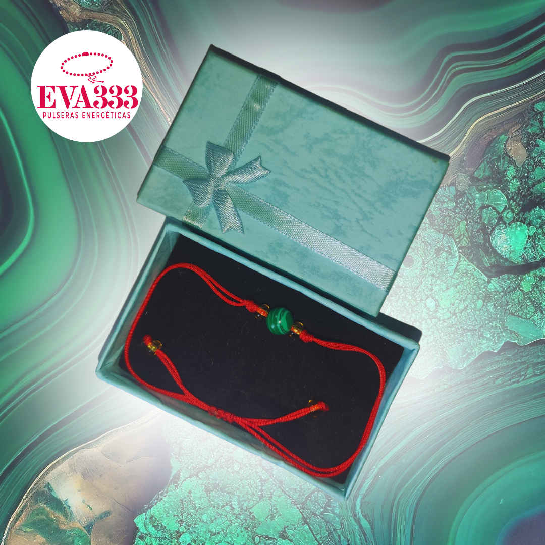Pulsera Hilo Rojo Liso 1 Cuarzo Malaquita Verde