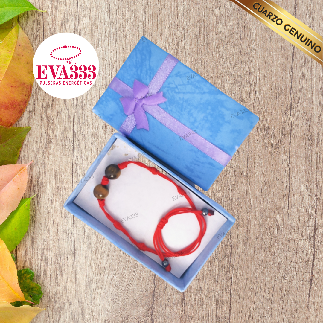 Pulsera Hilo Rojo 7 Nudos Sencillo 2 Cuarzo Ojo de Tigre
