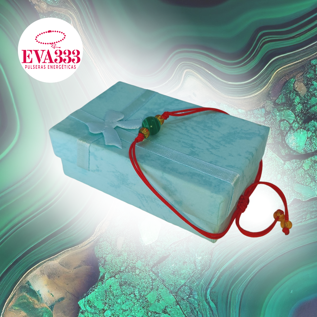 Pulsera Hilo Rojo Liso 1 Cuarzo Malaquita Verde