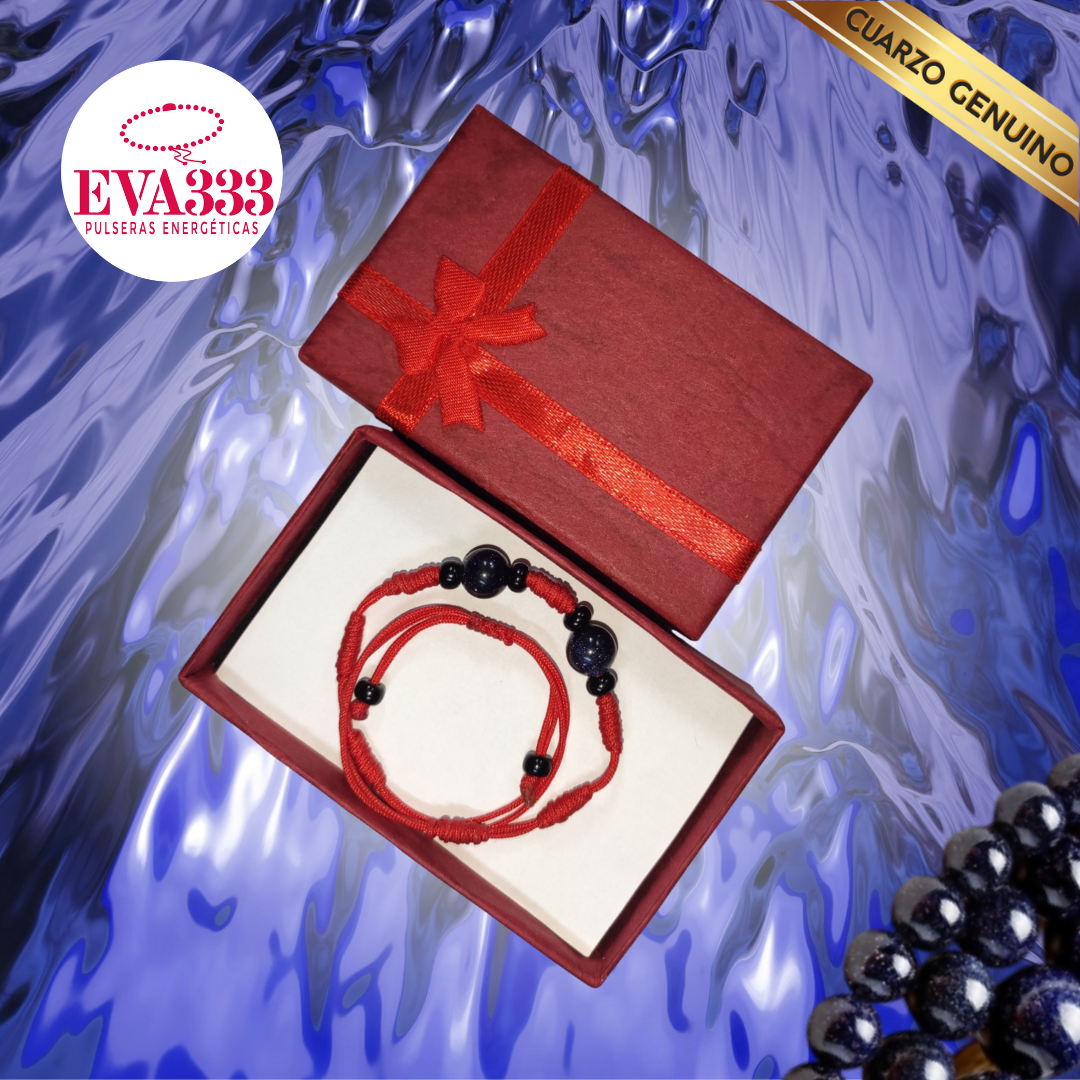 Pulsera Hilo Rojo 7 Nudos 2 Cuarzo Aventurina Azul (6 Chaquira Negra)