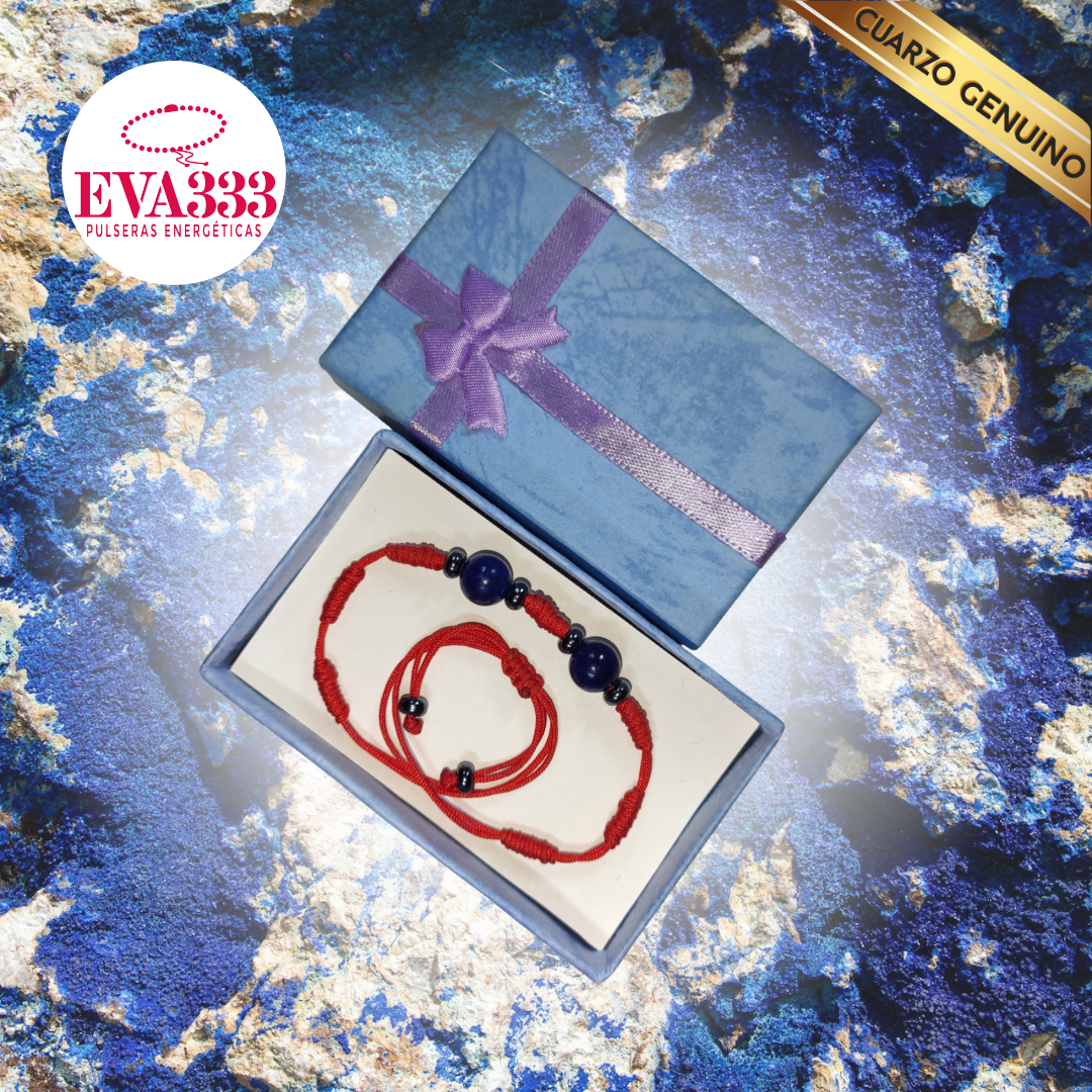 Pulsera Hilo Rojo 7 Nudos 2 Cuarzo Lapislázuli (6 Chaquira Plomo)