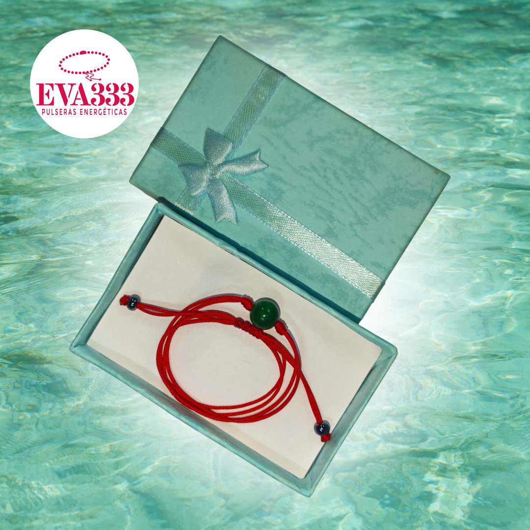 Pulsera Hilo Rojo Liso 1 Cuarzo Jaspe Verde