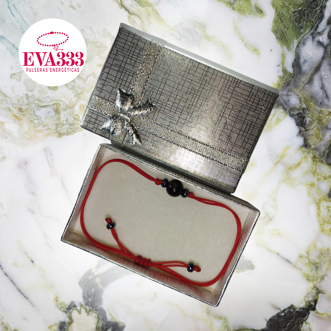 Pulsera Hilo Rojo Liso 1 Cuarzo Obsidiana Negra