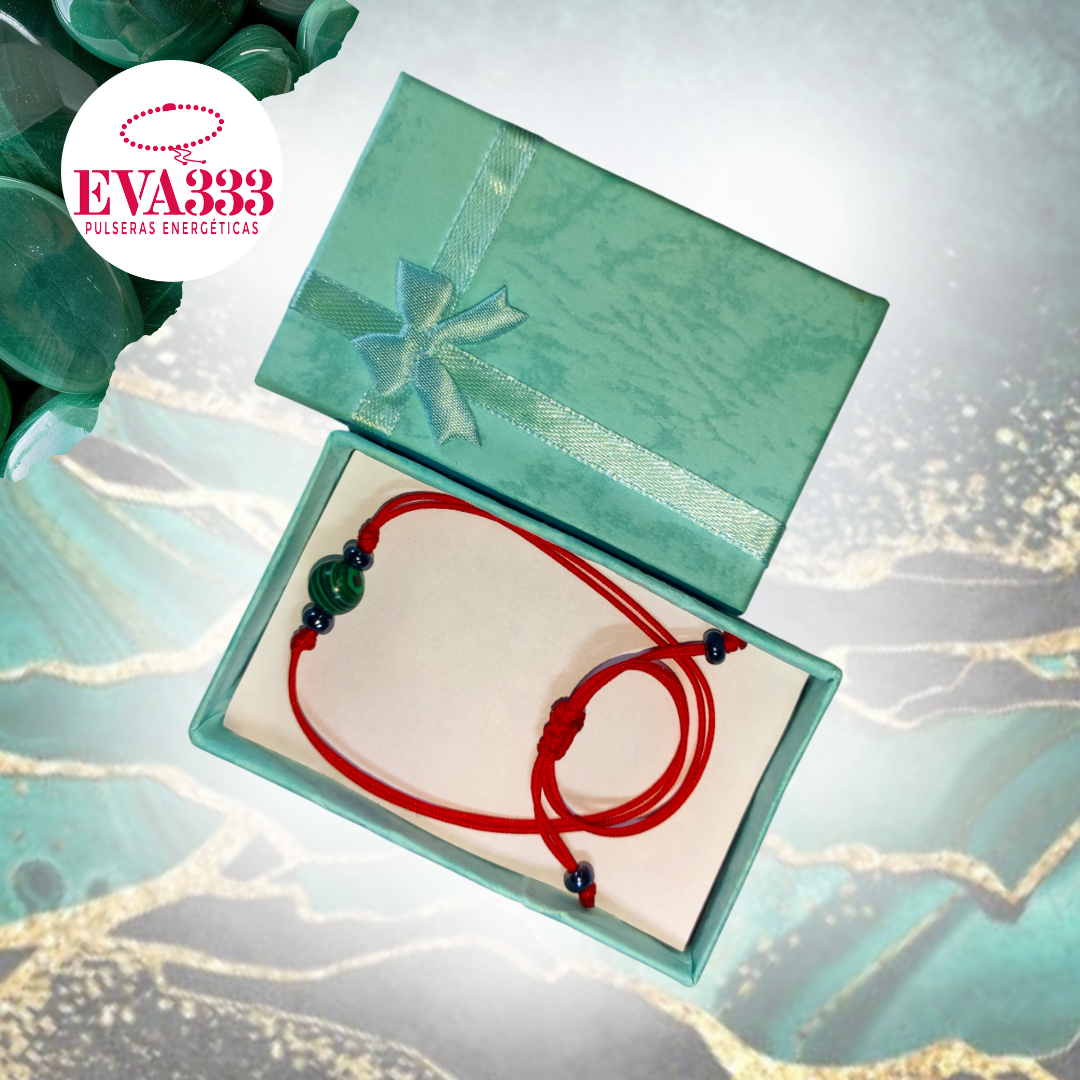 Pulsera Hilo Rojo Liso 1 Cuarzo Malaquita Verde