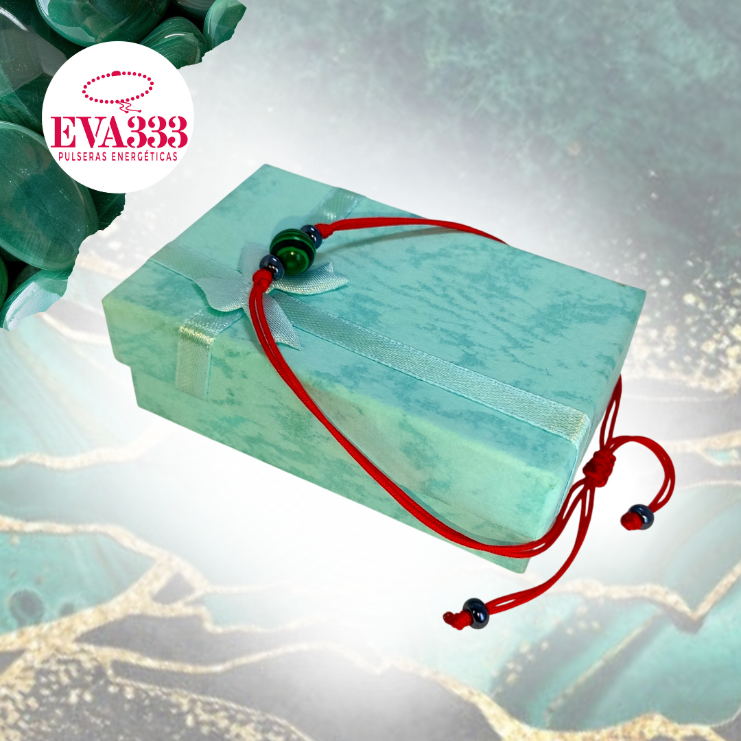 Pulsera Hilo Rojo Liso 1 Cuarzo Malaquita Verde