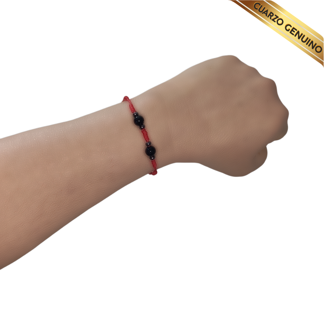 Pulsera Hilo Rojo 7 Nudos 2 Cuarzo Aventurina Azul (6 Chaquira Plomo)