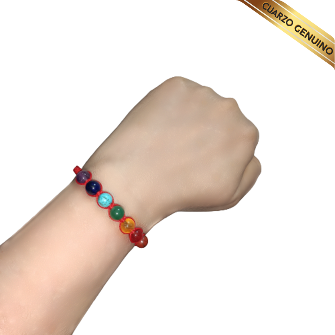 Pulsera Cuarzos 7 Chakras con Hilo Rojo Tejido | N° 8 Caballero