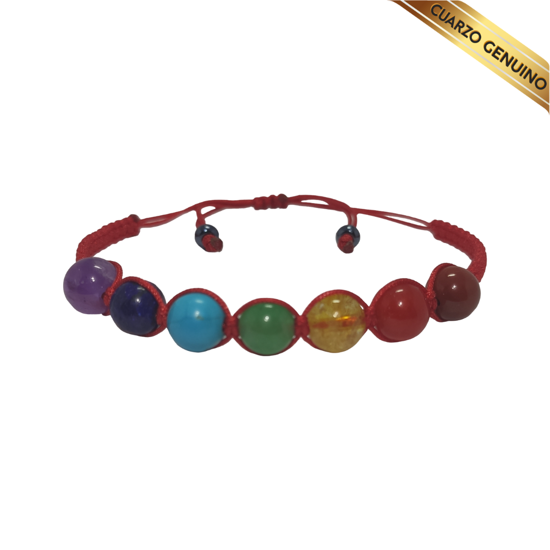 Pulsera Cuarzos 7 Chakras con Hilo Rojo Tejido | N° 8 Caballero