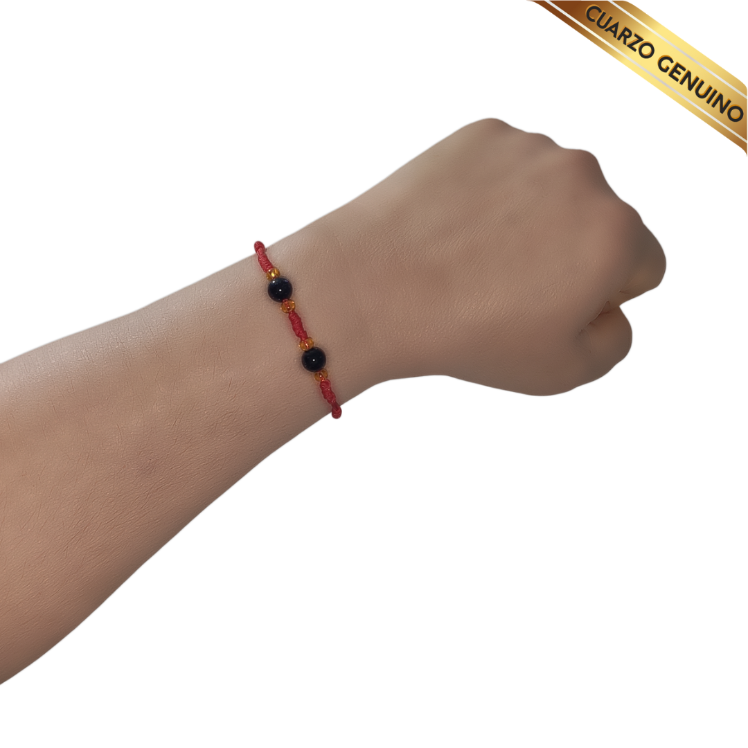 Pulsera Hilo Rojo 7 Nudos 2 Cuarzo Aventurina Azul (6 Chaquira Dorada)