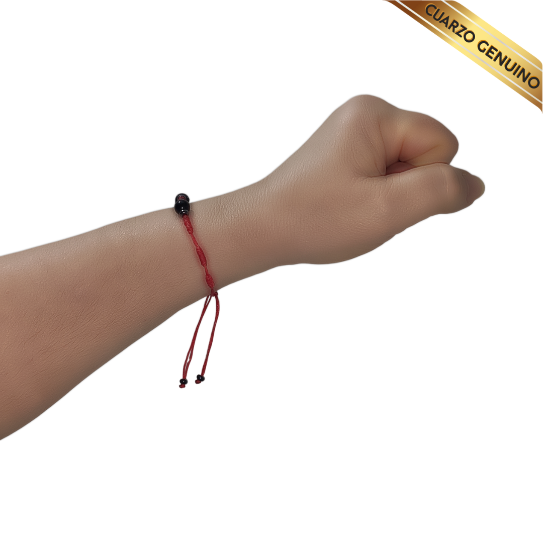 Pulsera Hilo Rojo 7 Nudos 2 Cuarzo Aventurina Azul (6 Chaquira Plomo)