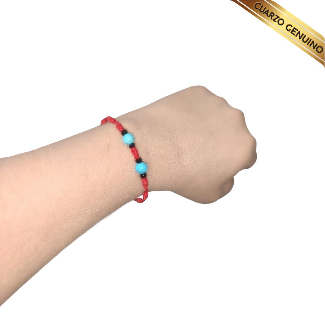 Pulsera Hilo Rojo 7 Nudos 2 Cuarzo Turquesa (6 Chaquira Negra)