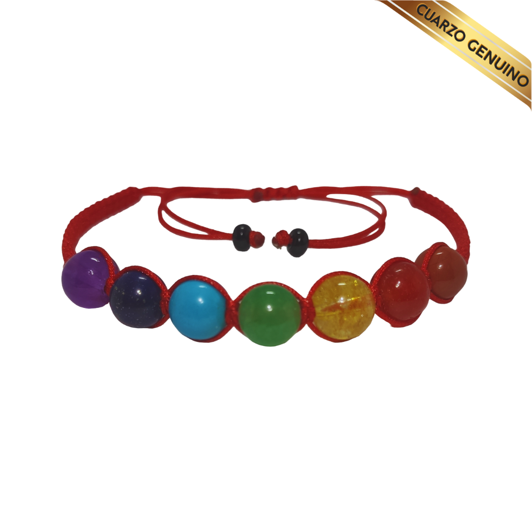 Pulsera Cuarzos 7 Chakras con Hilo Rojo Tejido | N° 8 Caballero