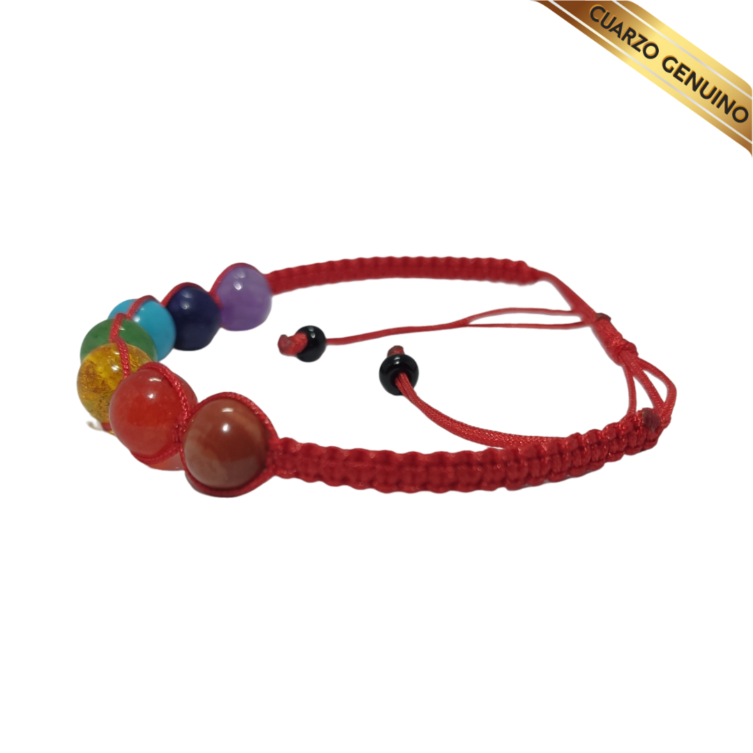 Pulsera Cuarzos 7 Chakras con Hilo Rojo Tejido | N° 8 Caballero