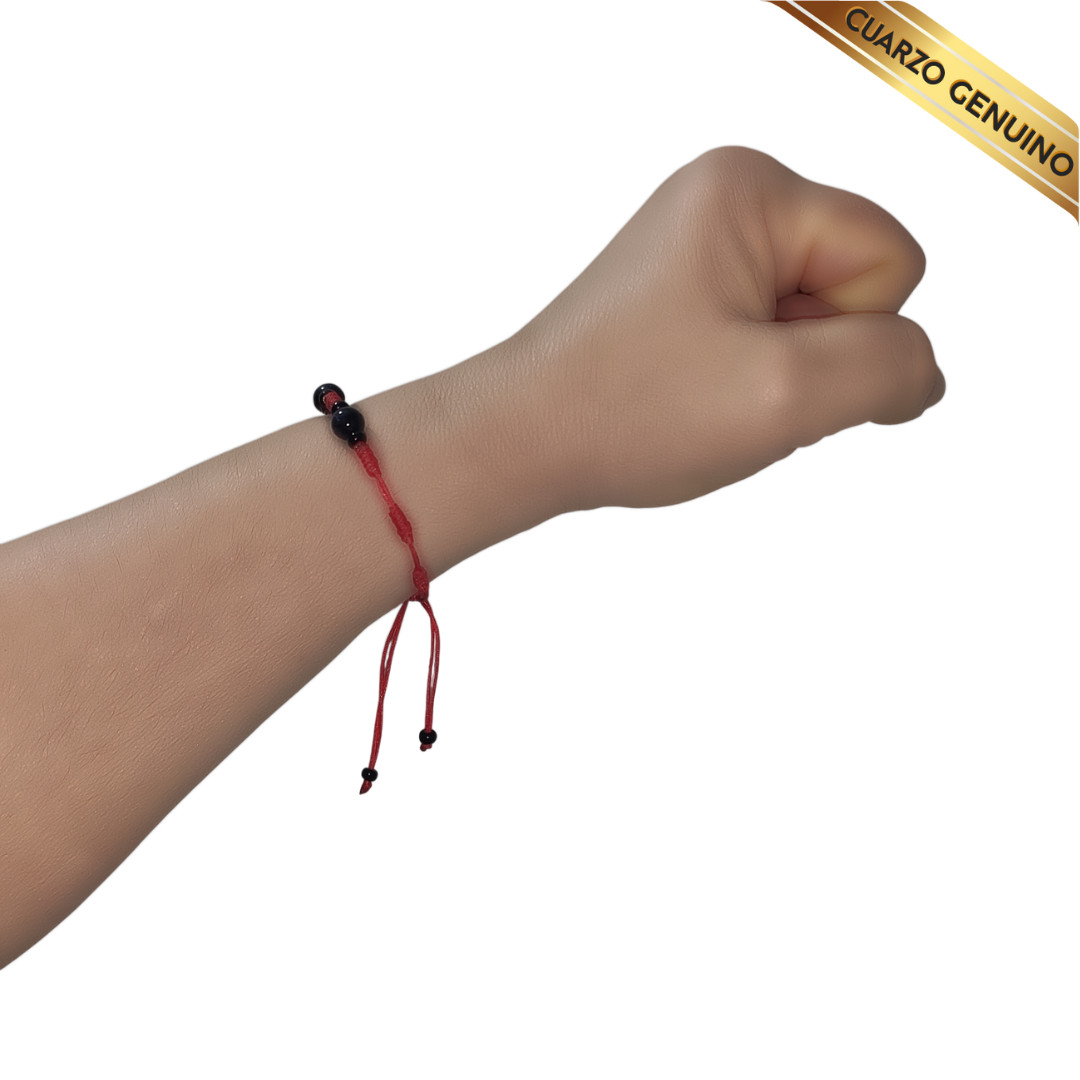 Pulsera Hilo Rojo 7 Nudos 2 Cuarzo Aventurina Azul (6 Chaquira Negra)