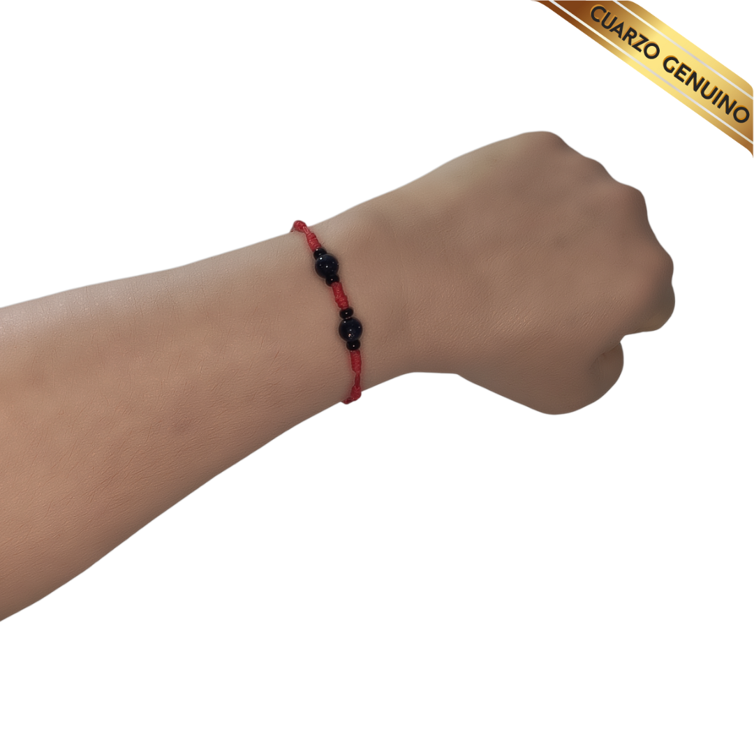 Pulsera Hilo Rojo 7 Nudos 2 Cuarzo Aventurina Azul (6 Chaquira Negra)