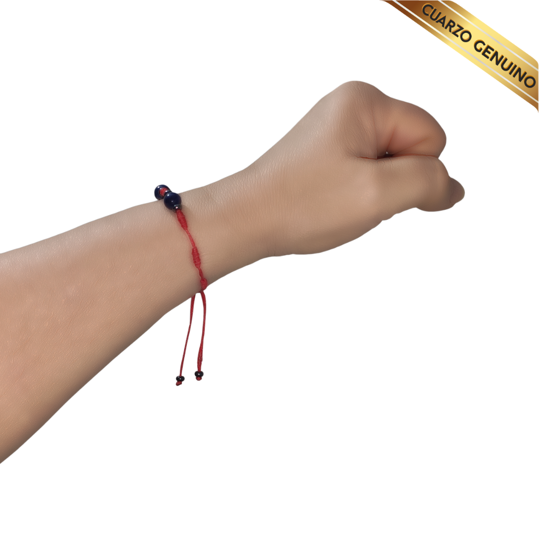 Pulsera Hilo Rojo 7 Nudos 2 Cuarzo Lapislázuli (6 Chaquira Plomo)