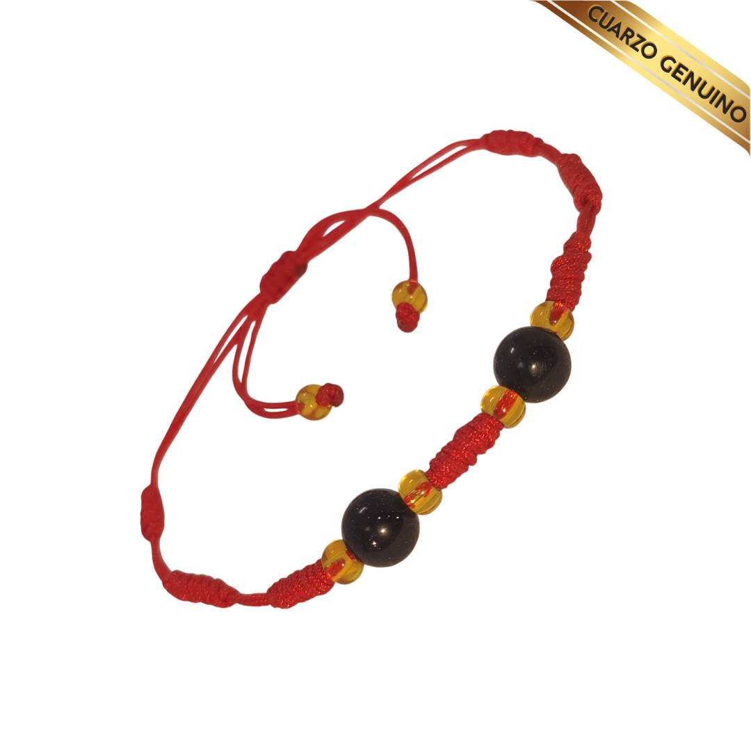 Pulsera Hilo Rojo 7 Nudos 2 Cuarzo Aventurina Azul (6 Chaquira Dorada)