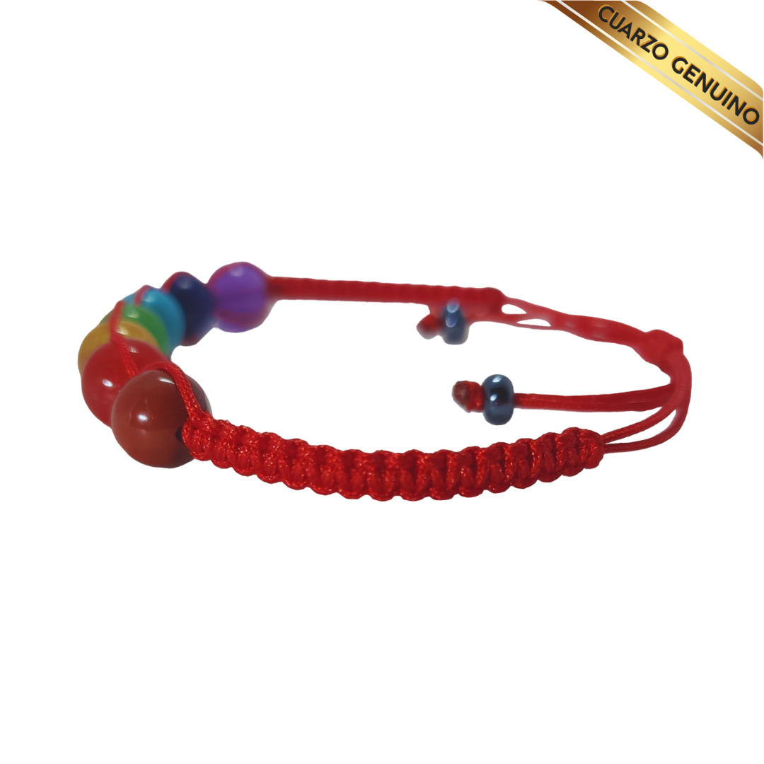 Pulsera Cuarzos 7 Chakras con Hilo Rojo Tejido | N° 8 Caballero