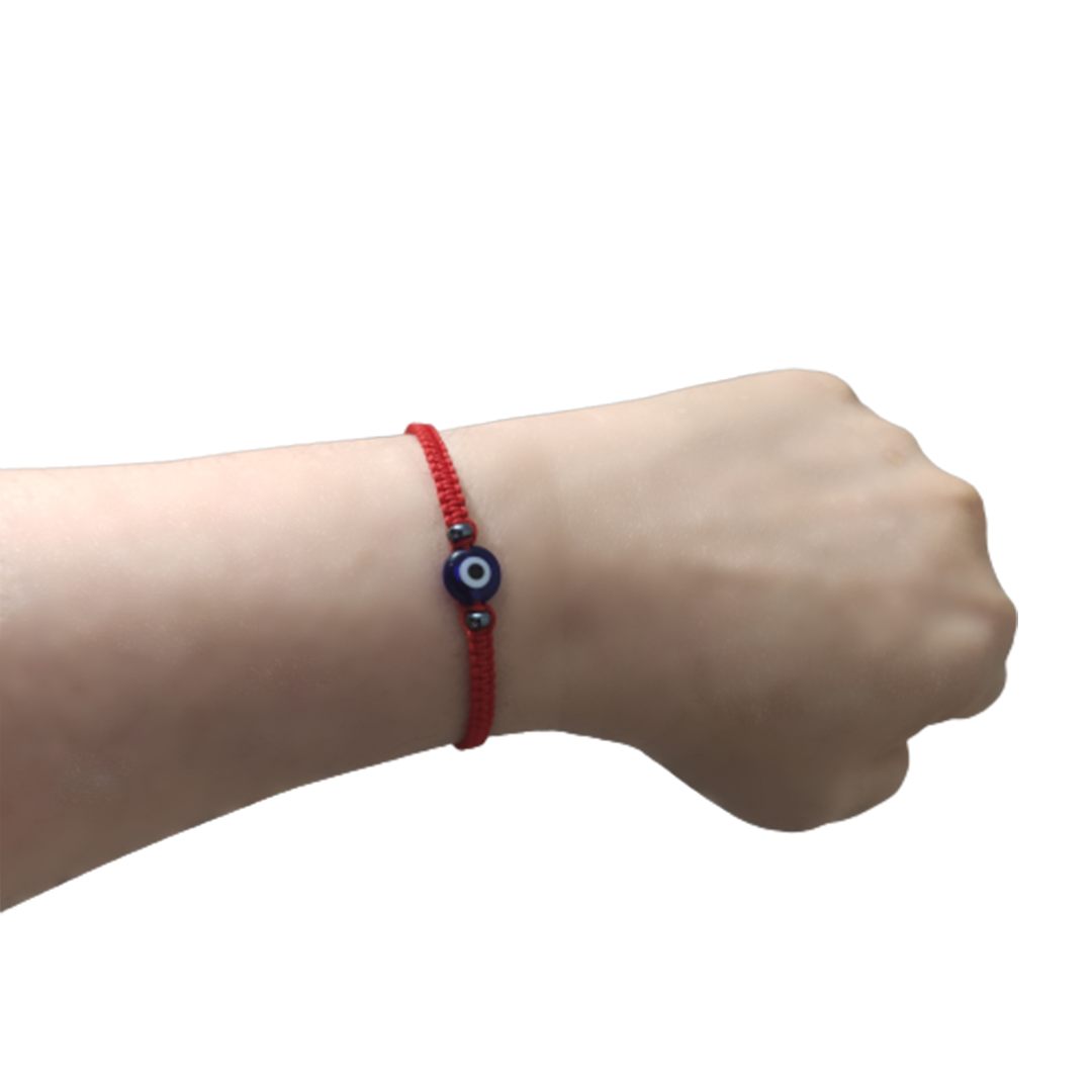 Pulsera Ojo Turco Azul con Hilo Rojo Tejido