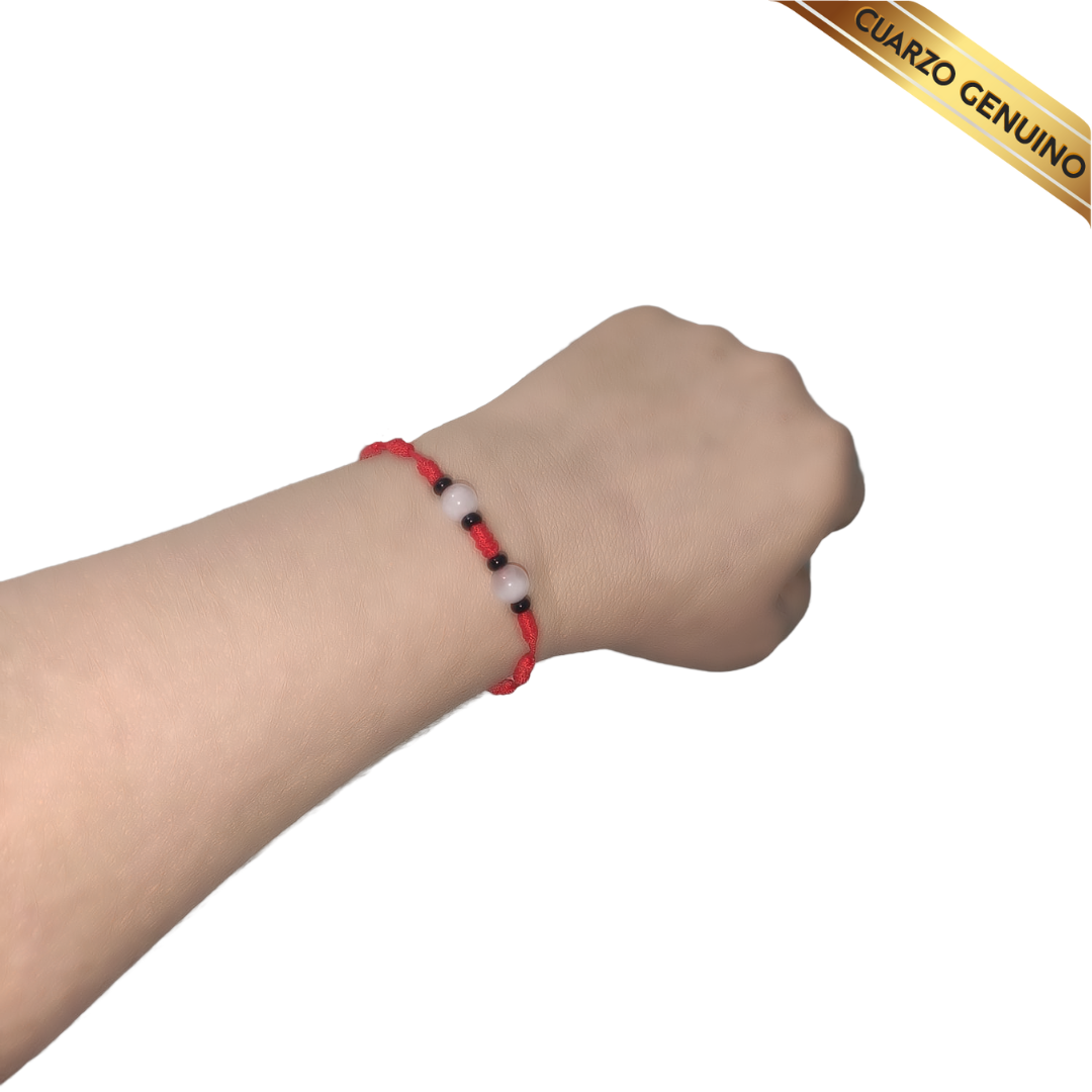Pulsera Hilo Rojo 7 Nudos 2 Cuarzo Rosa (6 Chaquira Negra)