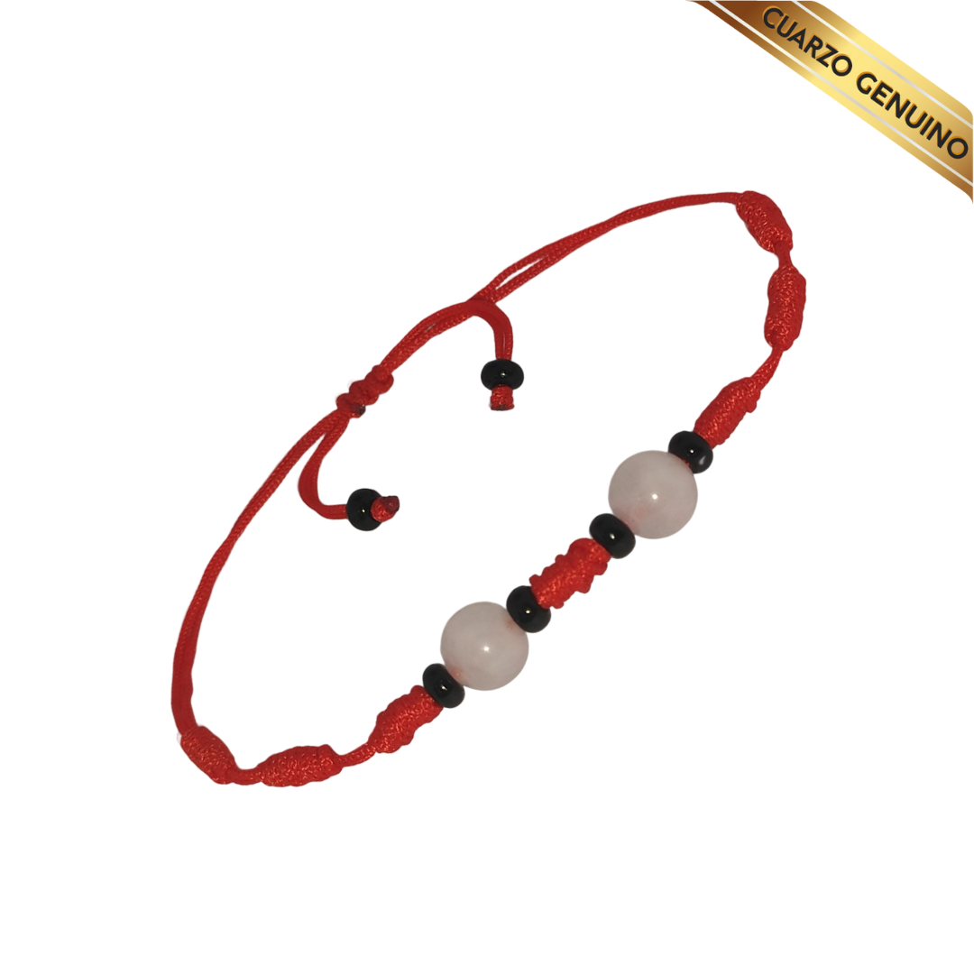 Pulsera Hilo Rojo 7 Nudos 2 Cuarzo Rosa (6 Chaquira Negra)