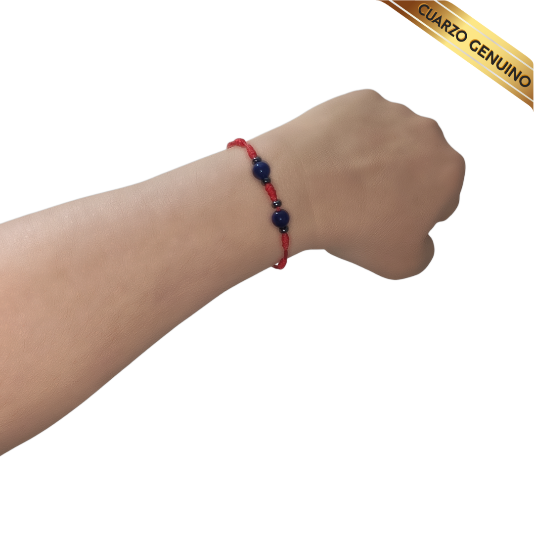 Pulsera Hilo Rojo 7 Nudos 2 Cuarzo Lapislázuli (6 Chaquira Plomo)